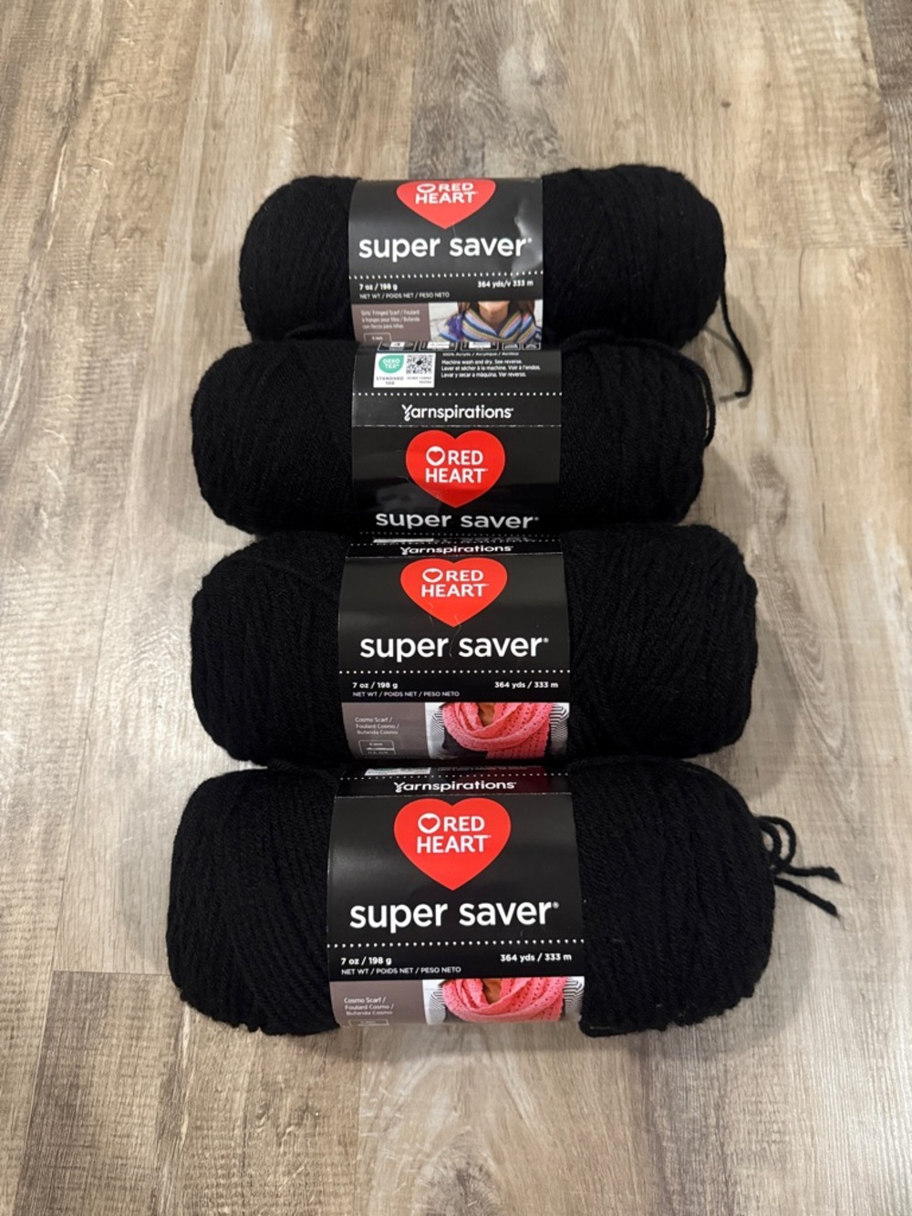 Red Heart Super Saver Yarn - Black - 4 Pack